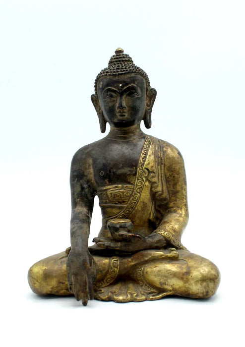 6 Inch Antique Copper Shakyamuni Buddha Statue - Nepal Crafted