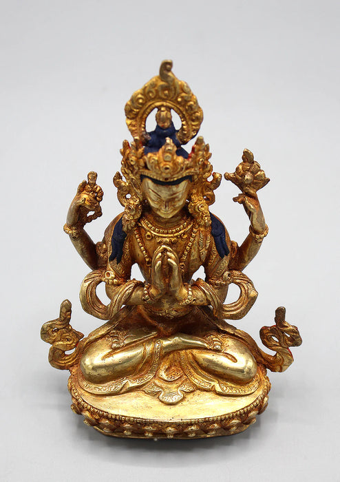 6 Inch Gold Plated Chenrezig Statue - Exquisite Artwork of Compassion