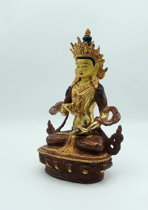 9-Inches Partly Gold Plated Copper Bodhisattva Vajrasattva Statue - Handmade in Nepal