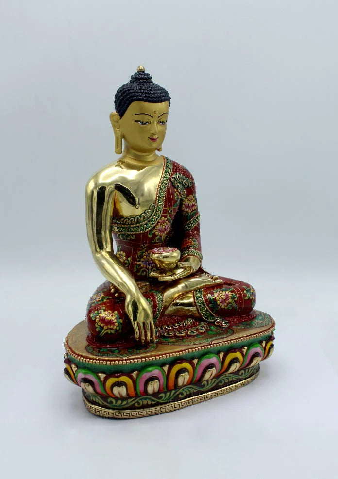 11 Inch Gold Plated Shakyamuni Buddha Statue - Intricately Hand Carved & Painted