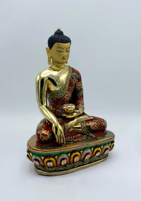 11 Inch Gold Plated Shakyamuni Buddha Statue - Intricately Hand Carved & Painted