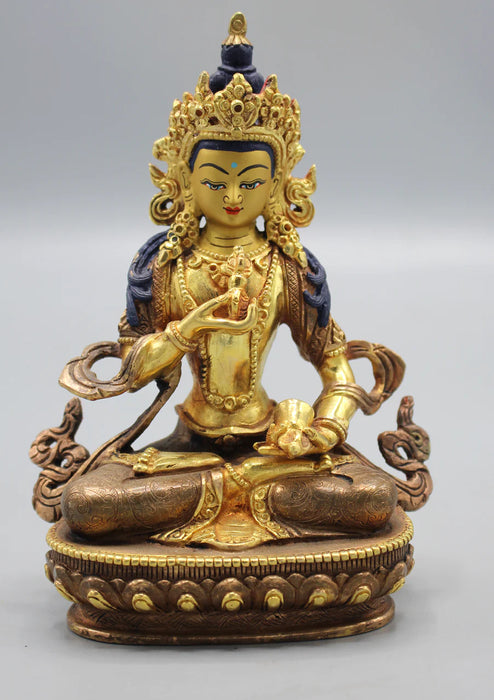 6 Inch Partly Gold Plated Copper Vajrasattva Statue - Handmade in Nepal