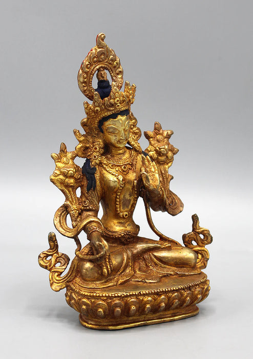 6 Inch Gold Plated White Tara Statue - Handcrafted Nepali Art