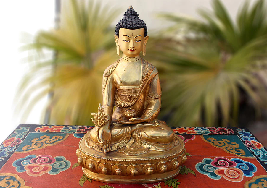 12.5 Inch Gold-Plated Healing Buddha Statue - Exquisite Tibetan Artwork