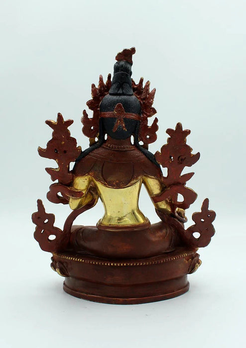 9-Inches Partly Gold Plated Green Tara Statue - Beautifully Crafted Buddhist Art