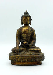 8 Inch Antique Copper Shakyamuni Buddha Statue - Gold Plated Nepalese Sculpture - 6