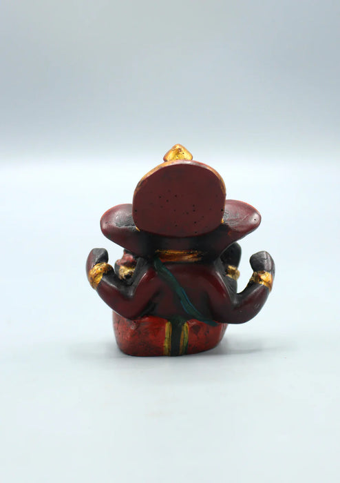 Baby Ganesha Resin Statue - Handpainted Maroon Red 2.5 Inch