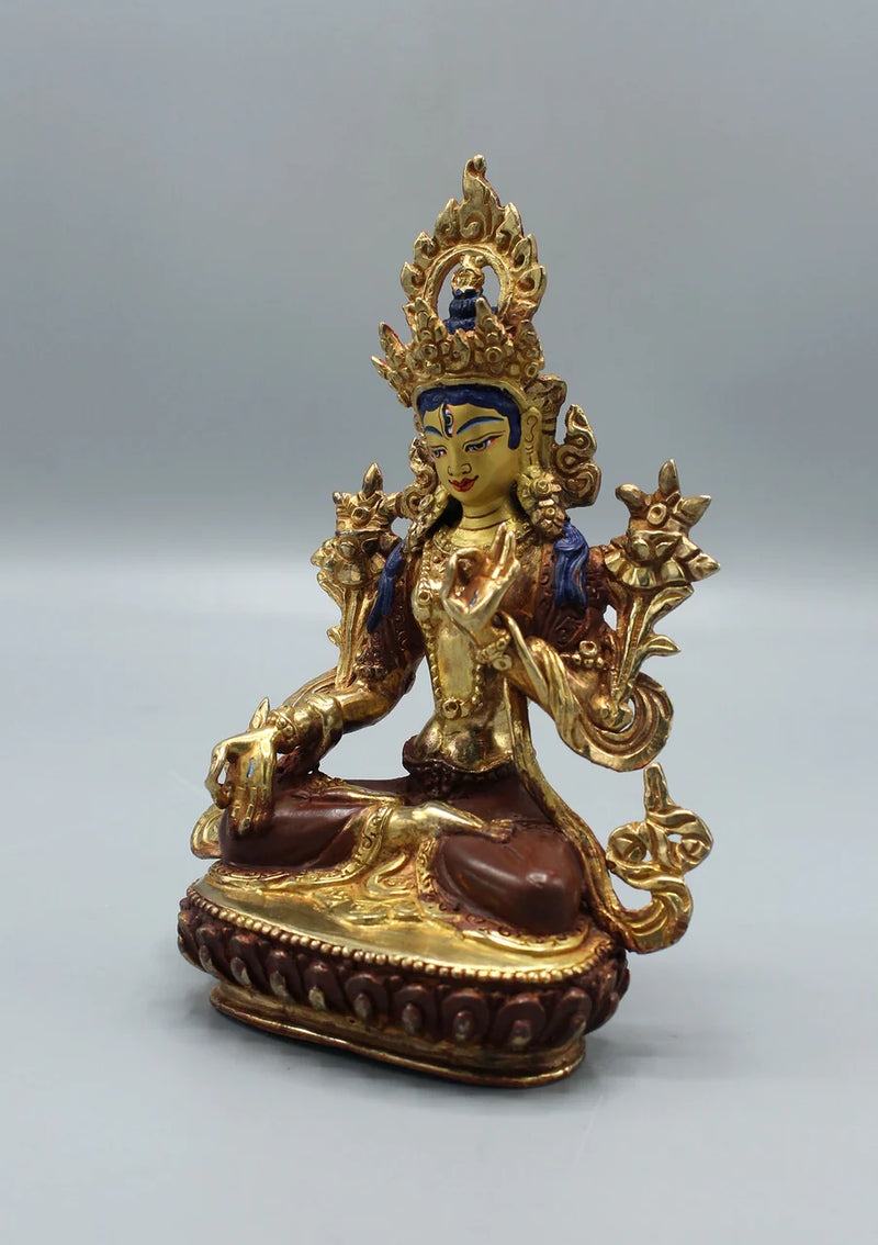 6-Inch Gold Plated White Tara Statue - Unique Artistry - 3
