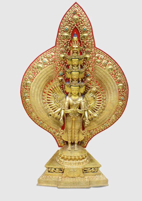 50-Inch Gold-Plated Avalokiteshvara Statue - Handcrafted Bodhisattva of Compassion