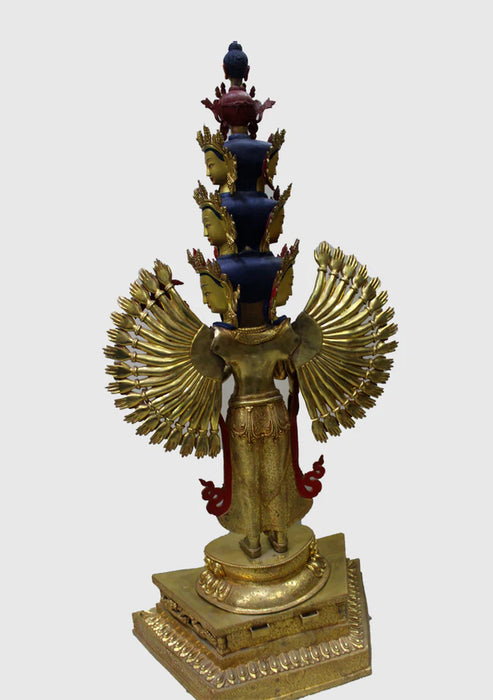 50-Inch Gold-Plated Avalokiteshvara Statue - Handcrafted Bodhisattva of Compassion