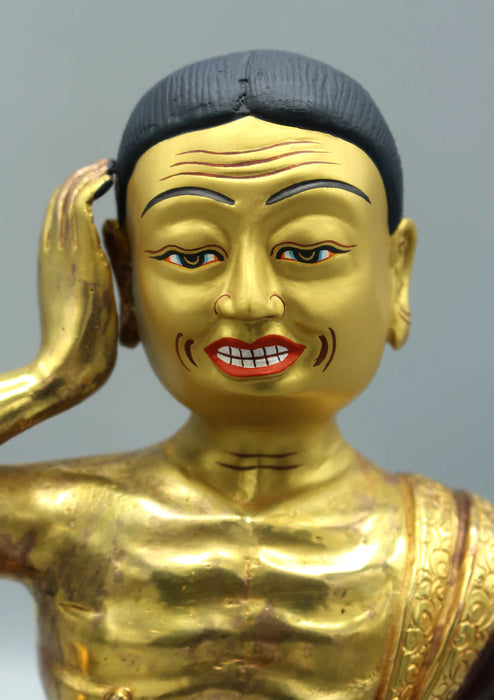 10-Inch Copper Gold Plated Milarepa Statue - Handcrafted Tibetan Yogi Sculpture