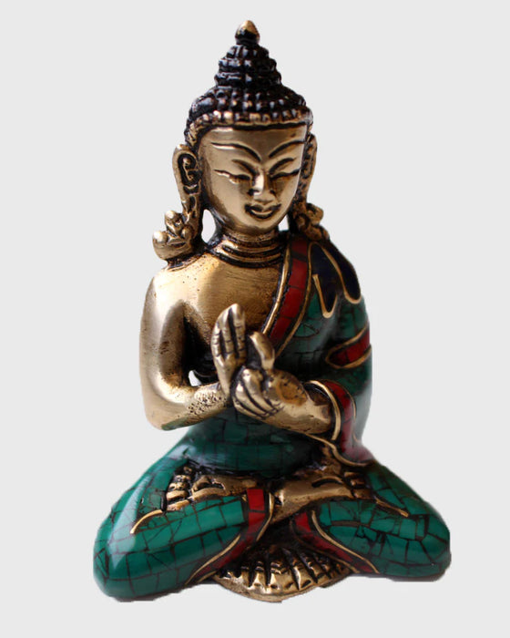 3-Inch Vairocana Buddha Brass Statue with Jeweled Robe