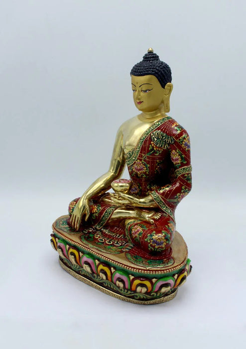 11 Inch Gold Plated Shakyamuni Buddha Statue - Intricately Hand Carved & Painted