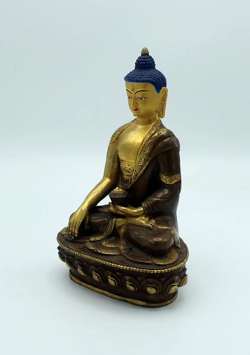 8 Inch Gold Plated Copper Shakyamuni Buddha Statue