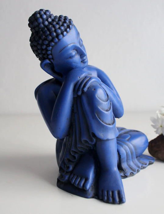 Lapis Blue Resin Resting Buddha Statue 7.5 Inch - Handcrafted Serenity