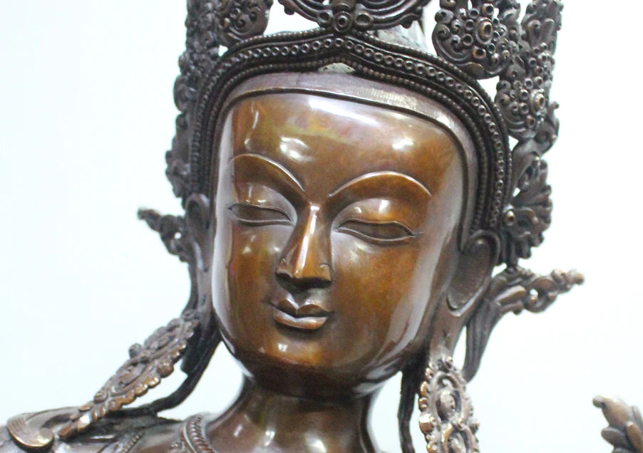 25.5-Inch Handcarved Copper Manjushree Statue - Transcendent Wisdom Sculpture