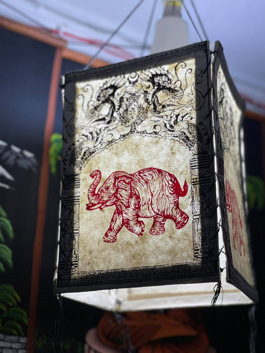 Red Elephant - Lokta Paper Lamp Shade square