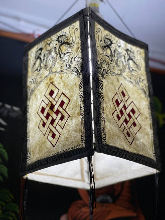 Red Endless Knot - Lokta Paper Lamp Shade square