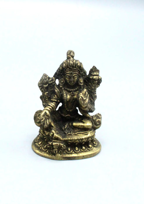 2-Inches Brass Mini Green Tara Statue - Dolma - Handcrafted Beauty