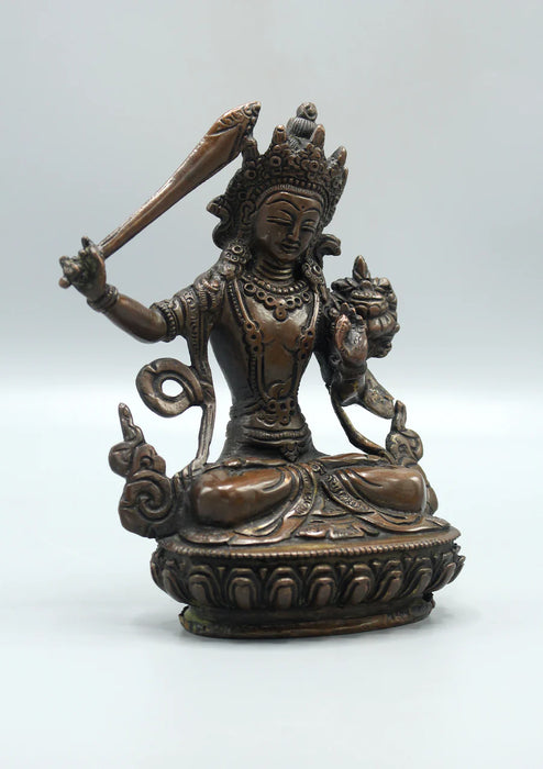 6-Inch Copper Manjushree Bodhisattva Statue - Handmade Traditional Craftsmanship