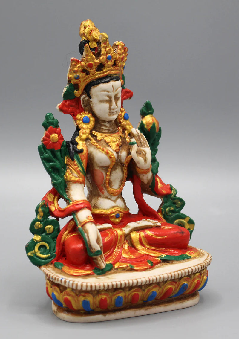 5.8 Inch Handpainted White Tara Resin Statue - Compassion Goddess Nepal - 2