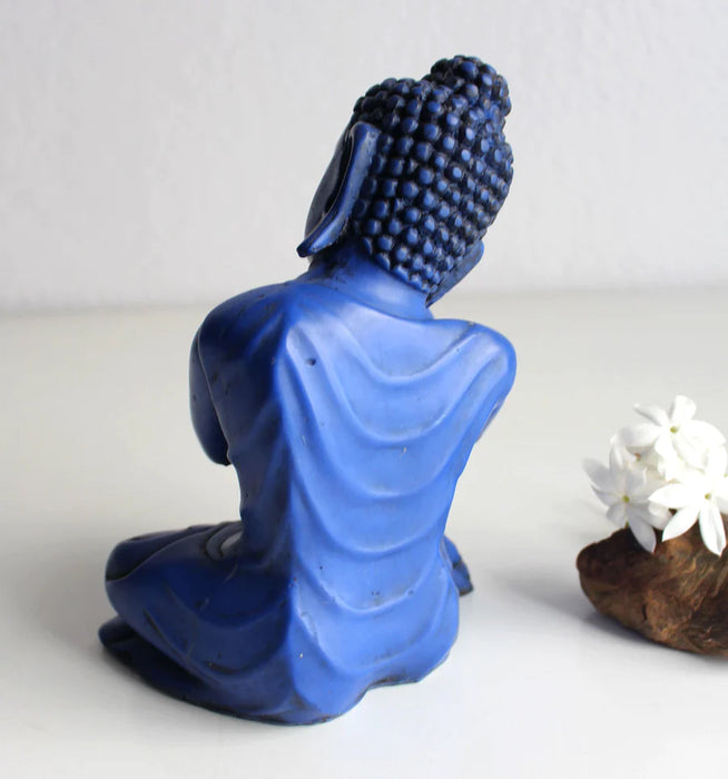 Lapis Blue Resin Resting Buddha Statue 7.5 Inch - Handcrafted Serenity