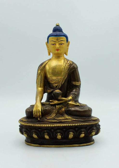 8 Inch Gold Plated Shakyamuni Buddha Statue - Copper Meditation Sculpture