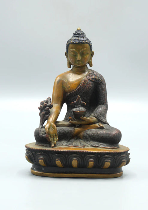 5.5-Inch Healing Medicine Buddha Copper Statue - Handmade in Nepal