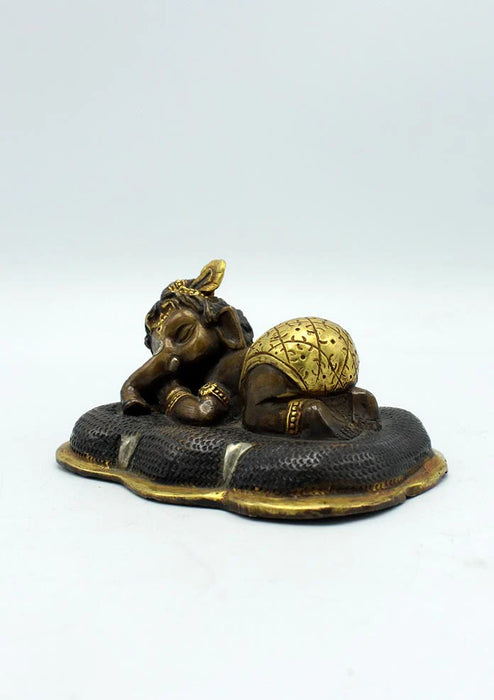 2.2 Inch Sleeping Baby Ganesha Brass Statue - Deity of Beginnings and Obstacle Removal