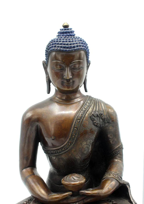 11-Inch Handcarved Oxidized Copper Amitabh Buddha Statue - Fine Nepalese Craftsmanship