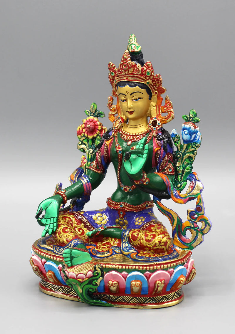 6 Inch Green Tara Hand Painted Statue - Beautifully Crafted and Symbolically Powerful - 3