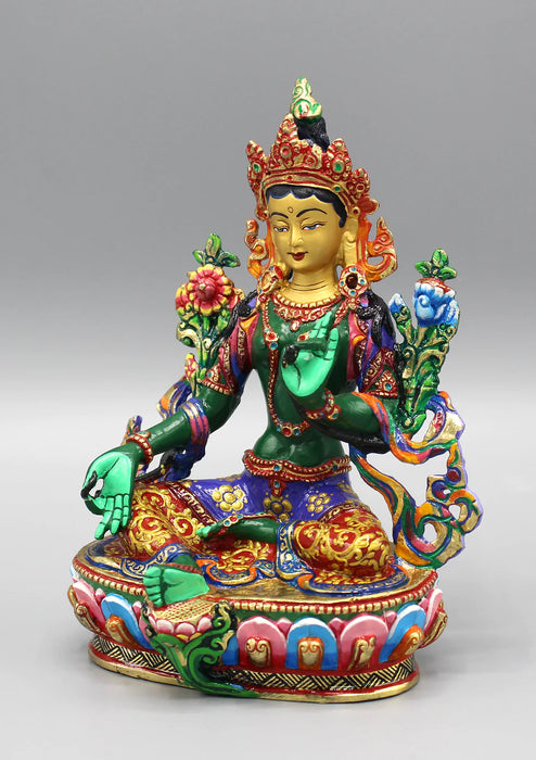 6 Inch Green Tara Hand Painted Statue - Beautifully Crafted and Symbolically Powerful