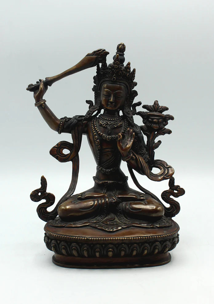 9" Manjushree God of Wisdom Copper Statue - Buddhist Art - 5