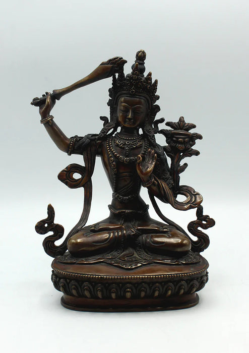 9" Manjushree God of Wisdom Copper Statue - Buddhist Art