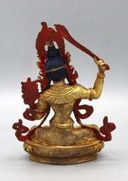 6 Inch Gold Plated Copper Tibetan Manjushri Statue - 4