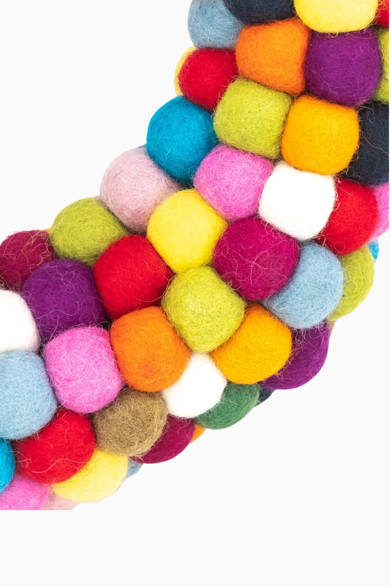 Handmade Wool Felt Ball Christmas Wreath – Multicolor Pom Pom Door Decoration