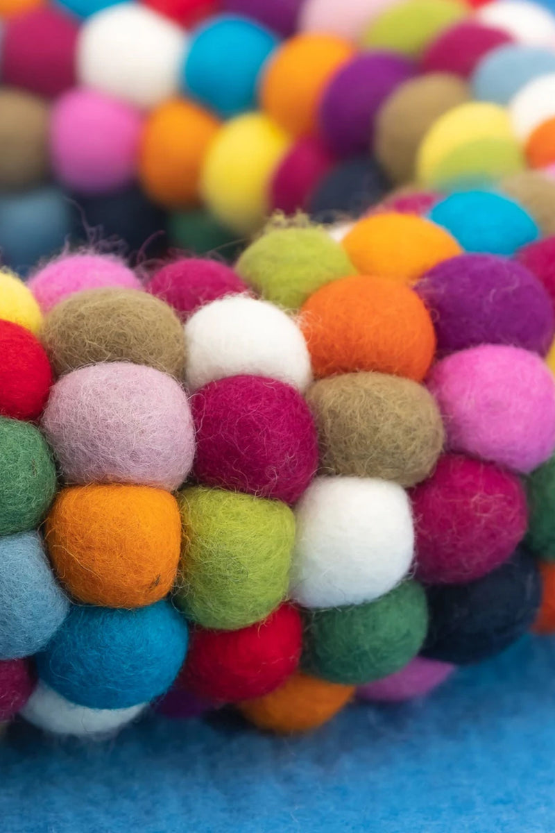 Handmade Wool Felt Ball Christmas Wreath – Multicolor Pom Pom Door Decoration