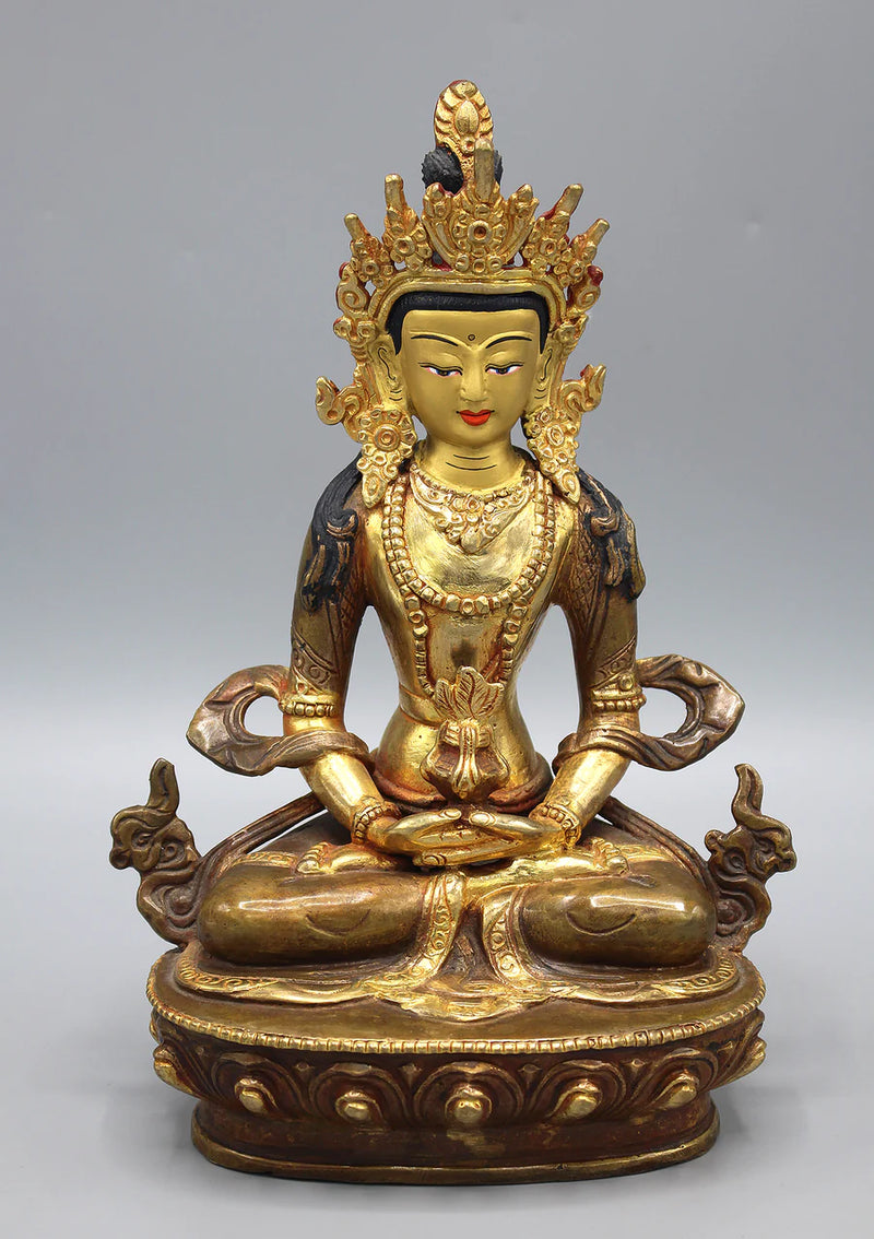 8-Inch Gold-Plated Aparmita Buddha Statue - Intricate Detailing" - 5