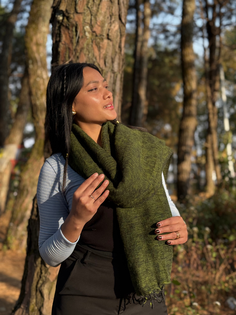 Green Yak Wool Blend Shawl
