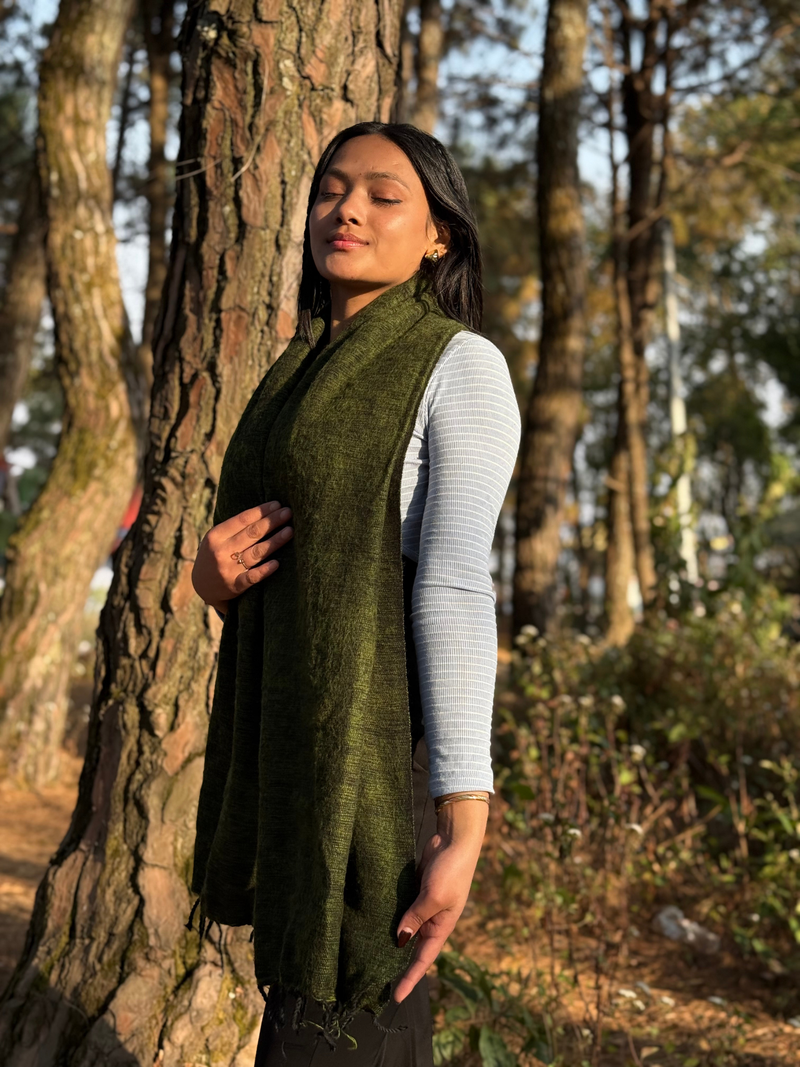 Green Yak Wool Blend Shawl
