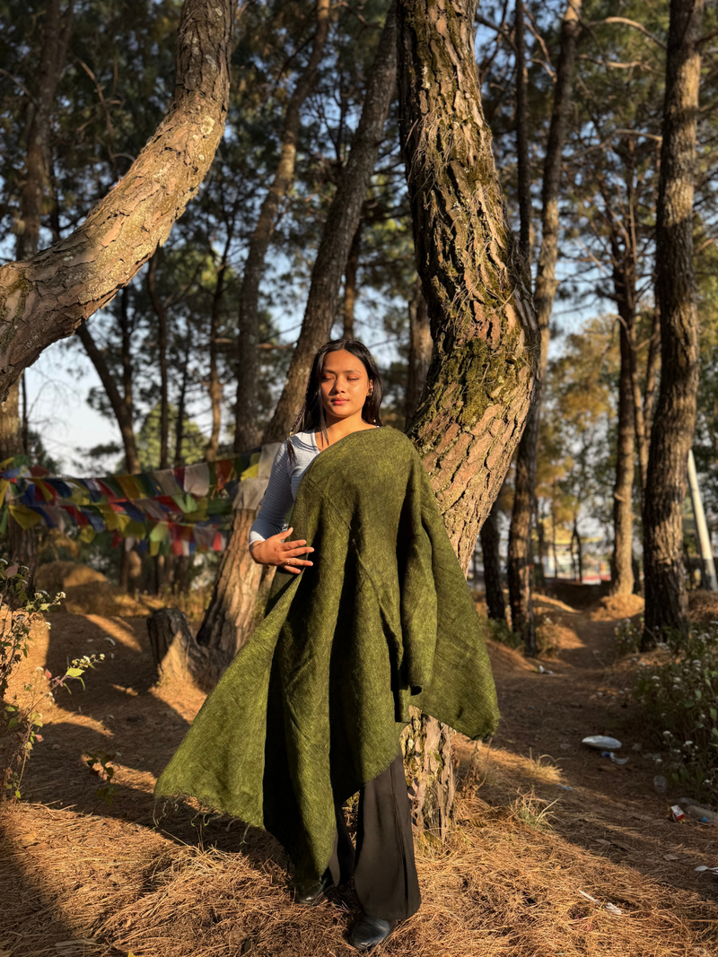 Green Yak Wool Blend Shawl