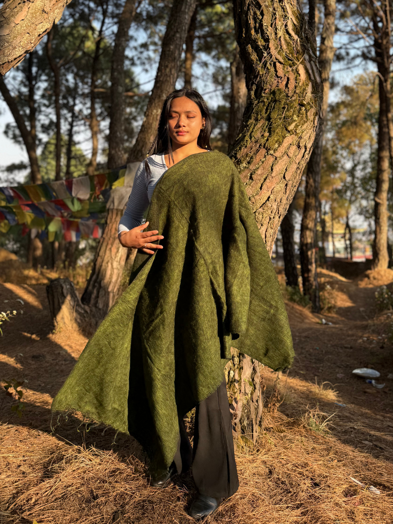 Green Yak Wool Blend Shawl