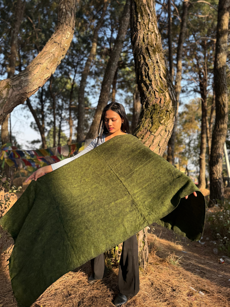 Green Yak Wool Blend Shawl