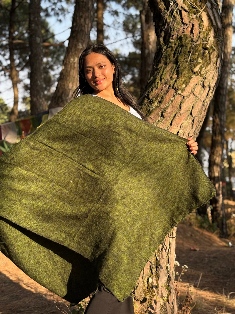 Green Yak Wool Blend Shawl