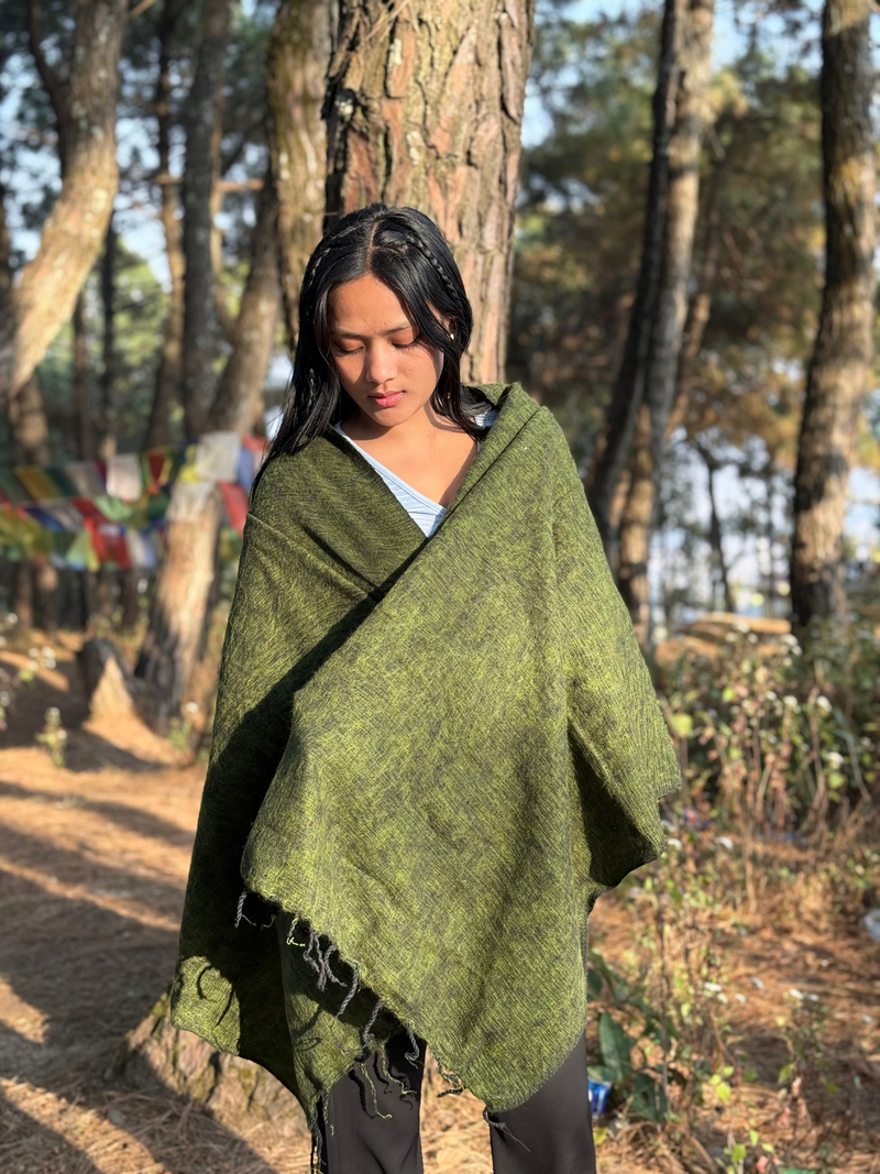 Green Yak Wool Blend Shawl