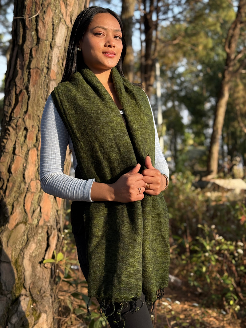 Green Yak Wool Blend Shawl
