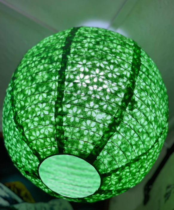 Handmade Lokta Paper Lampshade -Round Shape - Hanging Lampshades, Green