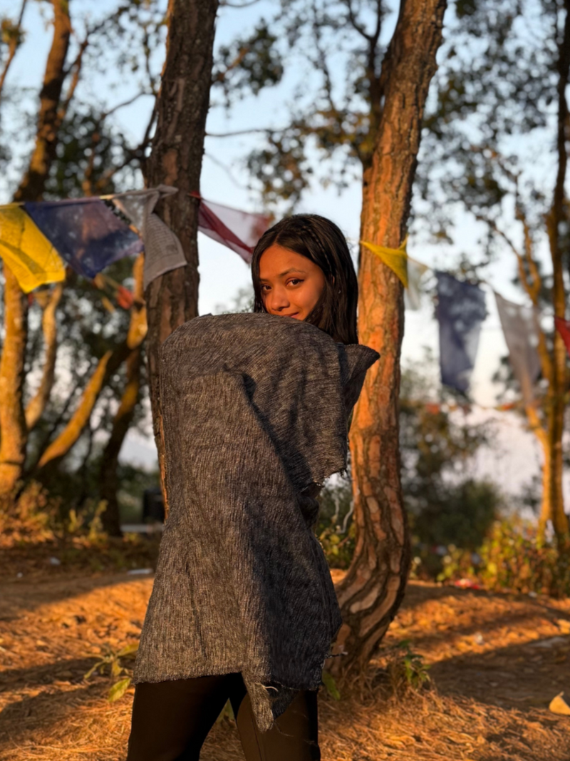 Grey Yak Wool Blend Shawl