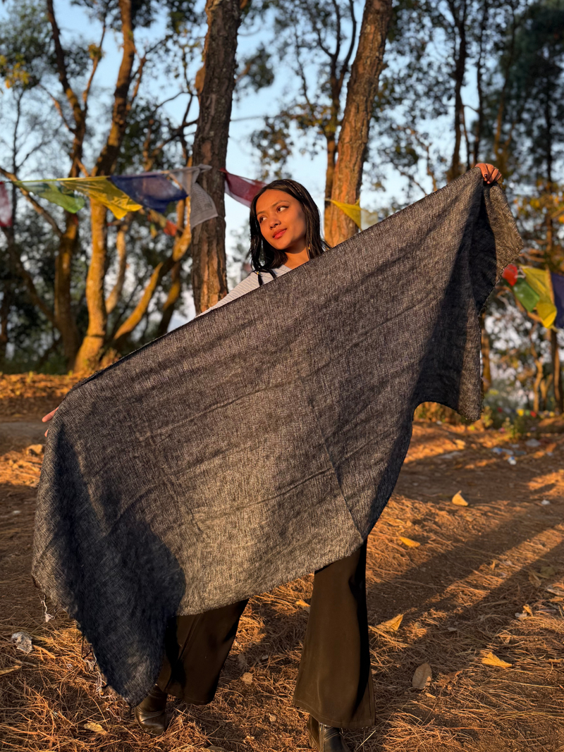 Grey Yak Wool Blend Shawl