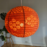 Handmade Orange Lokta Paper Lampshade with Half-Flower Print - 1